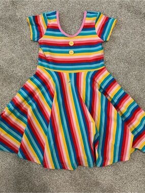 Girls 5-6 Rainbow Stripe Twirl Dress - Multicolor